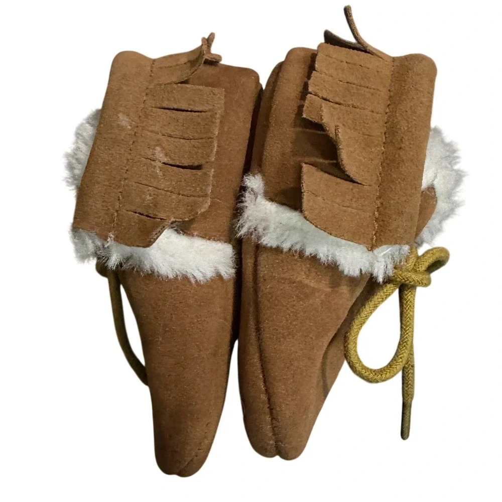 Unbranded Tan‎ Faux Suede Fringe Moccasin Booties with Faux Fur Lining Kids